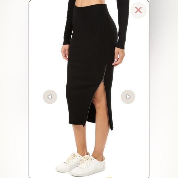 Cotton Citizens Ibiza Black Ribbed Midi Skirt Side Zipper Slit Small - Picture 2 of 10
